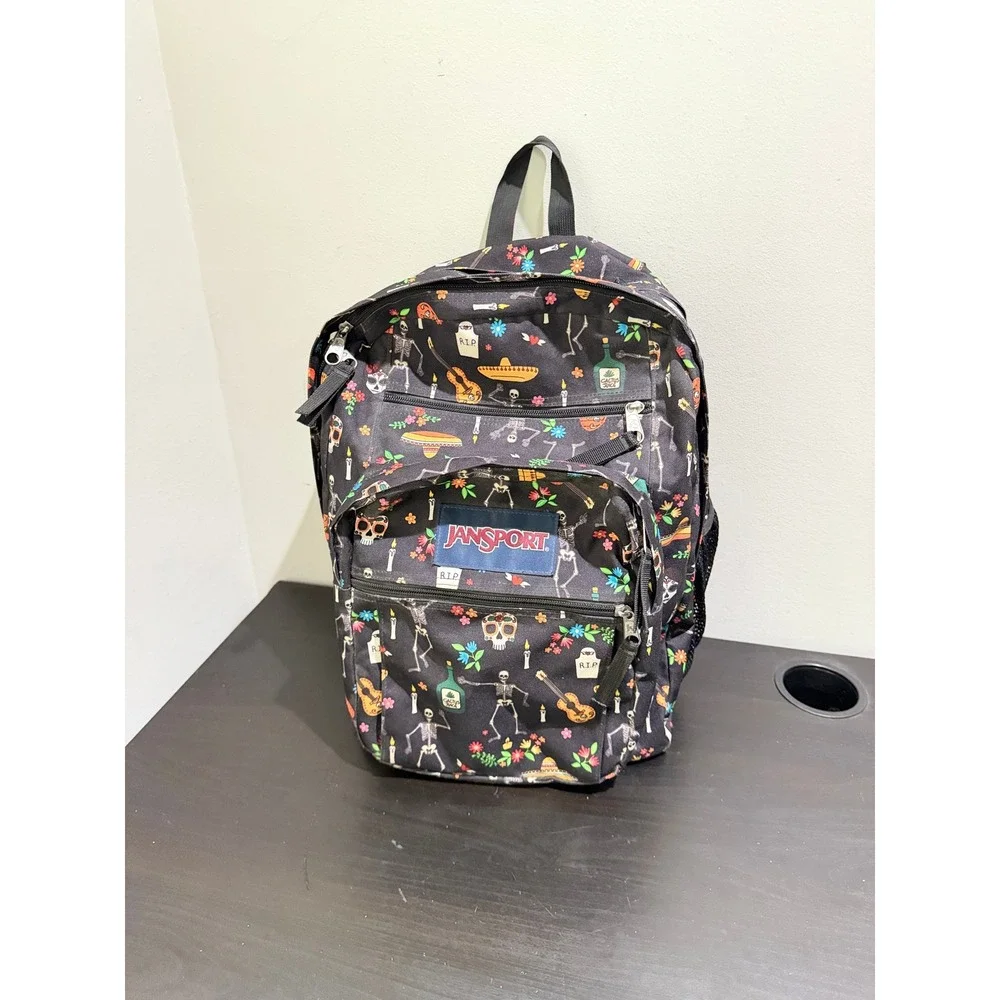 JanSport Backpack Dia De Los Muertos Day of the Dead Skull Skeleton Print Black